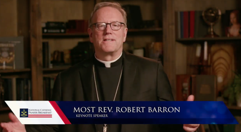 Keynoting the virtual National Catholic Prayer Breakfast Sept. 23: Auxiliary Bishop Robert Barron of the Archdiocese of Los Angeles and founder of the digital ministry Word On Fire (NCR screenshot) Keynoting the virtual National Catholic Prayer Breakfast Sept. 23: Auxiliary Bishop Robert Barron of the Archdiocese of Los Angeles and founder of the digital ministry Word On Fire (NCR screenshot)