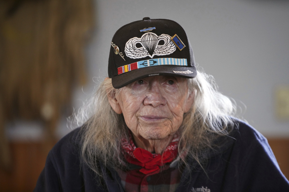 Basil Brave Heart, 88, who attended Red Cloud Indian School when it was known as Holy Rosary Mission, sits for an interview Sept. 30, 2021, in Pine Ridge, S.D. (AP/Emily Leshner)