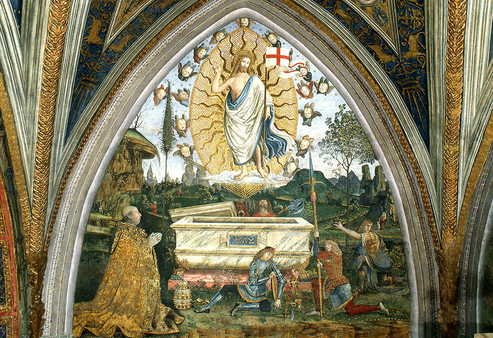 Renaissance master Pintoricchio’s fresco of "The Resurrection" in the Vatican's Borgia Apartments is seen in this 2013 photo provided by the Vatican Museums. (CNS/Courtesy of Vatican Museums) Renaissance master Pintoricchio’s fresco of "The Resurrection" in the Vatican's Borgia Apartments is seen in this 2013 photo provided by the Vatican Museums. (CNS/Courtesy of Vatican Museums)