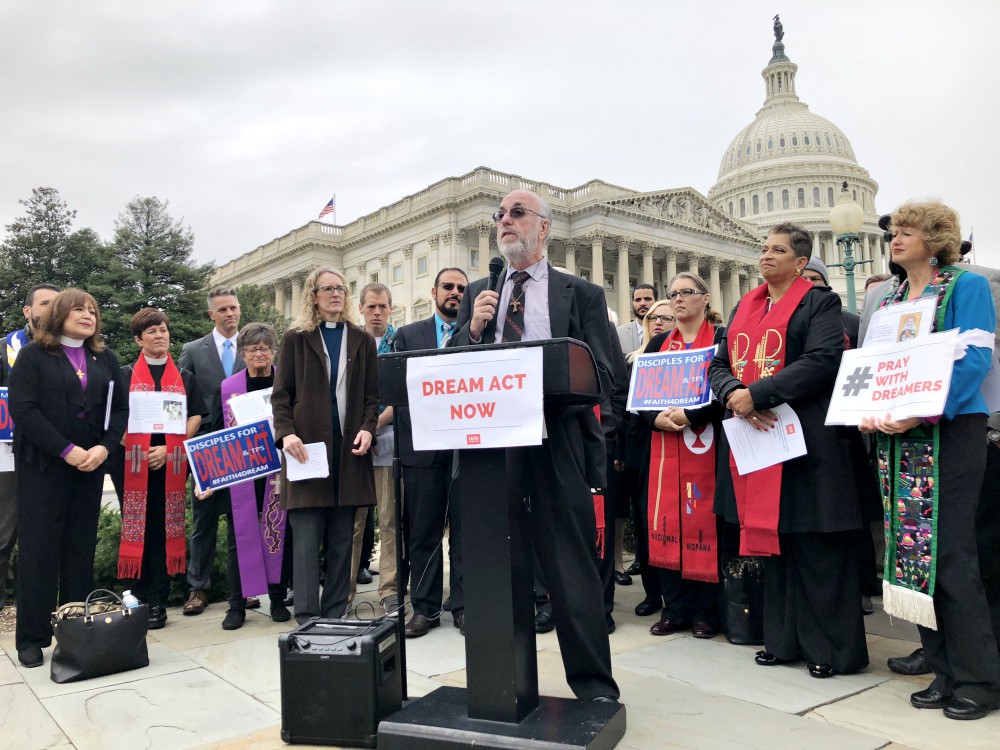 Patrick Carolan, who now is director of Catholic outreach for Vote Common Good, leads an immigrant rights protest in 2017 in Washington, D.C. Carolan formerly served as executive director of Franciscan Action Network. (CNS/Rhina Guidos) Patrick Carolan, who now is director of Catholic outreach for Vote Common Good, leads an immigrant rights protest in 2017 in Washington, D.C. Carolan formerly served as executive director of Franciscan Action Network. (CNS/Rhina Guidos)
