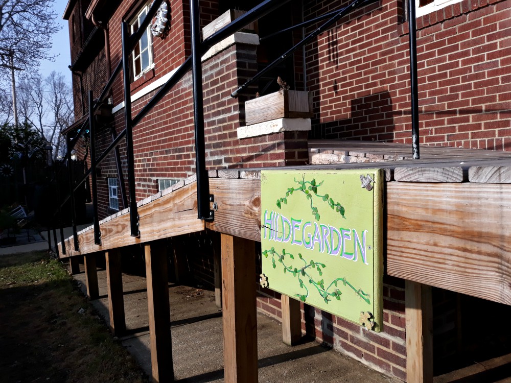 A sign adorns the garden outside of Hildegard Haus. (Don Clemmer) A sign adorns the garden outside of Hildegard Haus. (Don Clemmer)