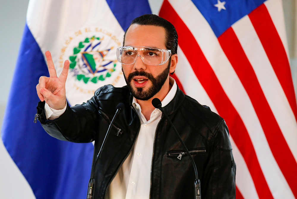 El Salvador President Nayib Bukele participates in a news conference May 26 in San Salvador during a nationwide COVID-19 quarantine. (CNS/Reuters/Jose Cabezas) El Salvador President Nayib Bukele participates in a news conference May 26 in San Salvador during a nationwide COVID-19 quarantine. (CNS/Reuters/Jose Cabezas)