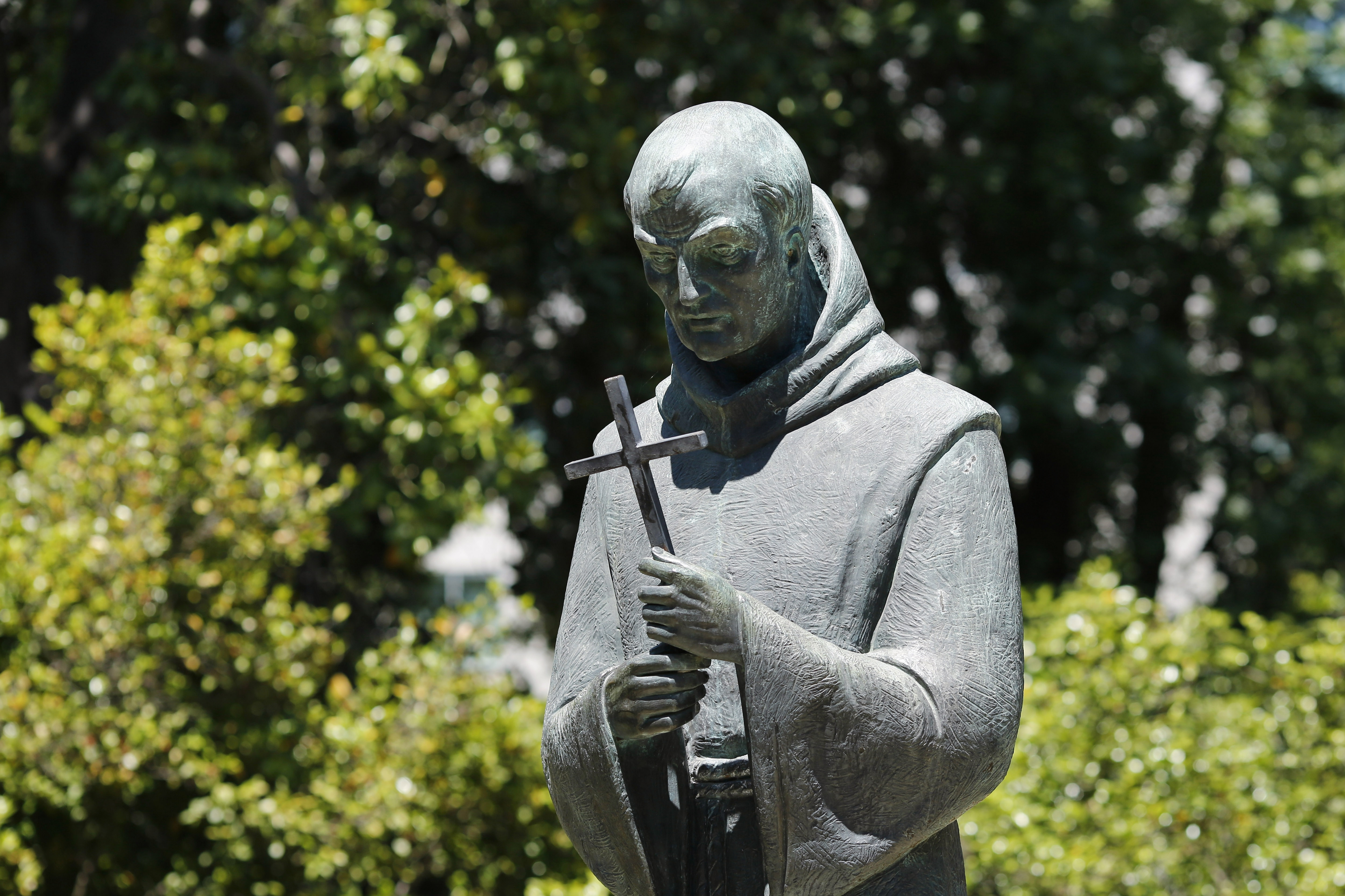 A statue of St. Junipero Serra in Sacramento, Calif., is seen in this 2015 file photo. It was torn down by a group of demonstrators late July 4, 2020. (CNS/Nancy Wiechec)