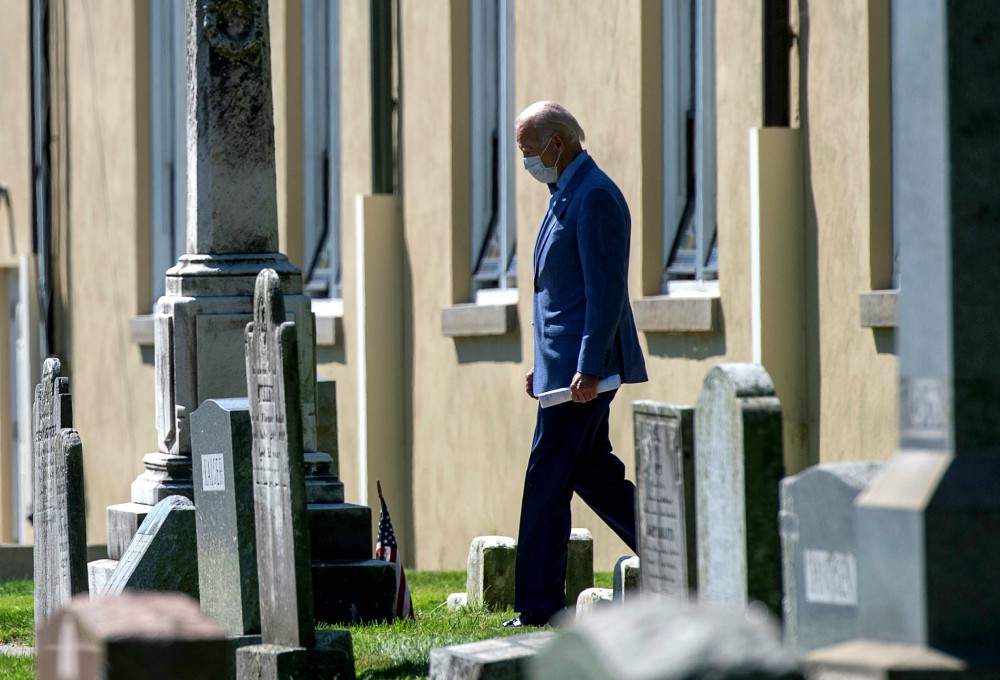 Democratic presidential candidate Joe Biden departs Mass at St. Joseph's on the Brandywine Church in Greenville, Delaware, Sept. 6. (CNS/Reuters/Mark Makela) Democratic presidential candidate Joe Biden departs Mass at St. Joseph's on the Brandywine Church in Greenville, Delaware, Sept. 6. (CNS/Reuters/Mark Makela)