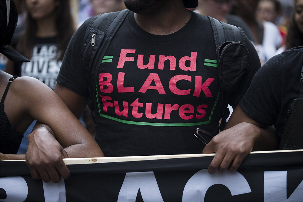 Black Lives Matter demonstrators are seen near Lafayette Square in Washington Aug. 12, 2018. (CNS/Tyler Orsburn)