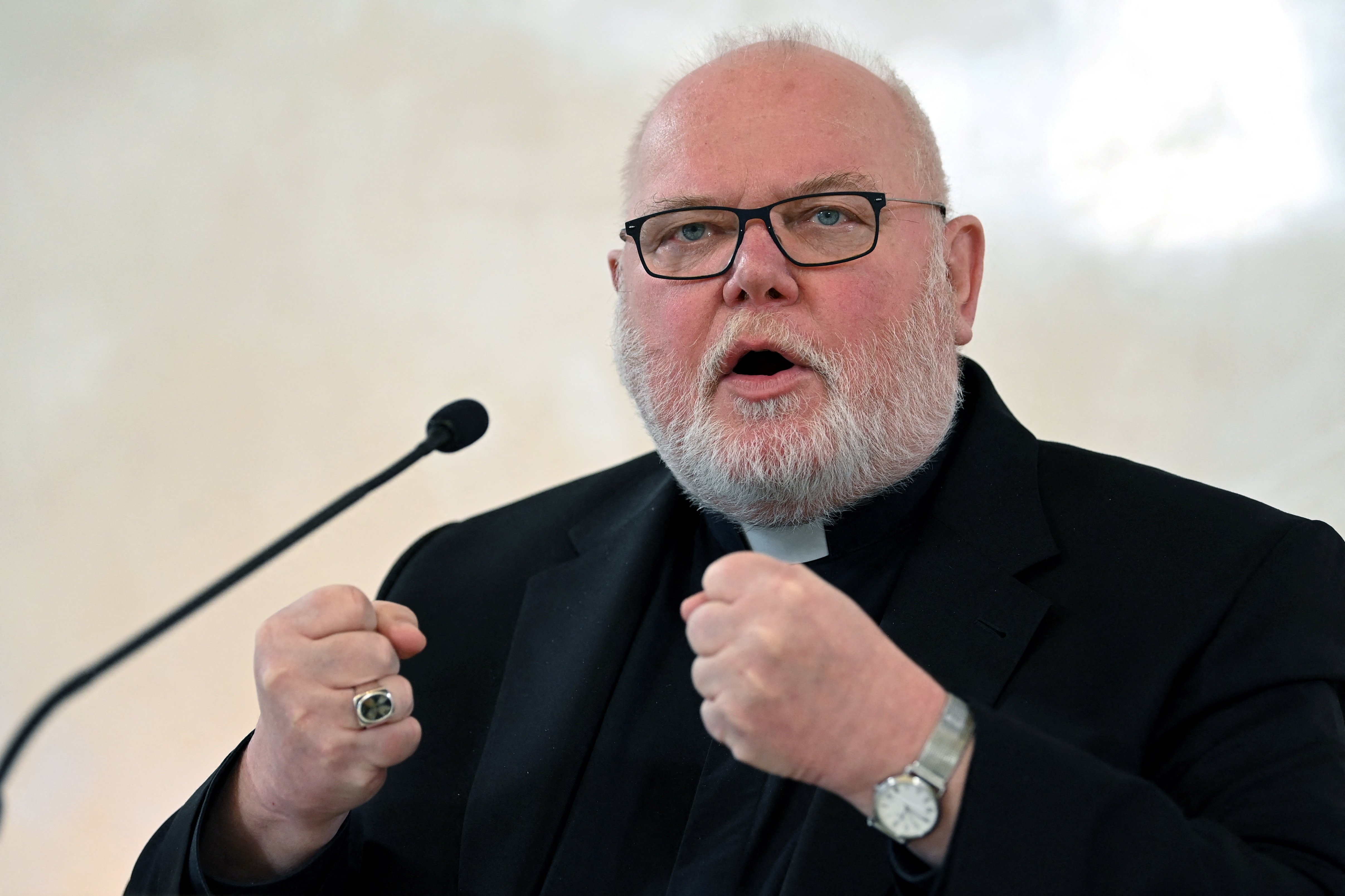 German Cardinal Reinhard Marx of Munich and Freising gives a statement on the Munich abuse report to the media Jan. 27, 2022. (CNS photo/Sven Hoppe, pool via Reuters)