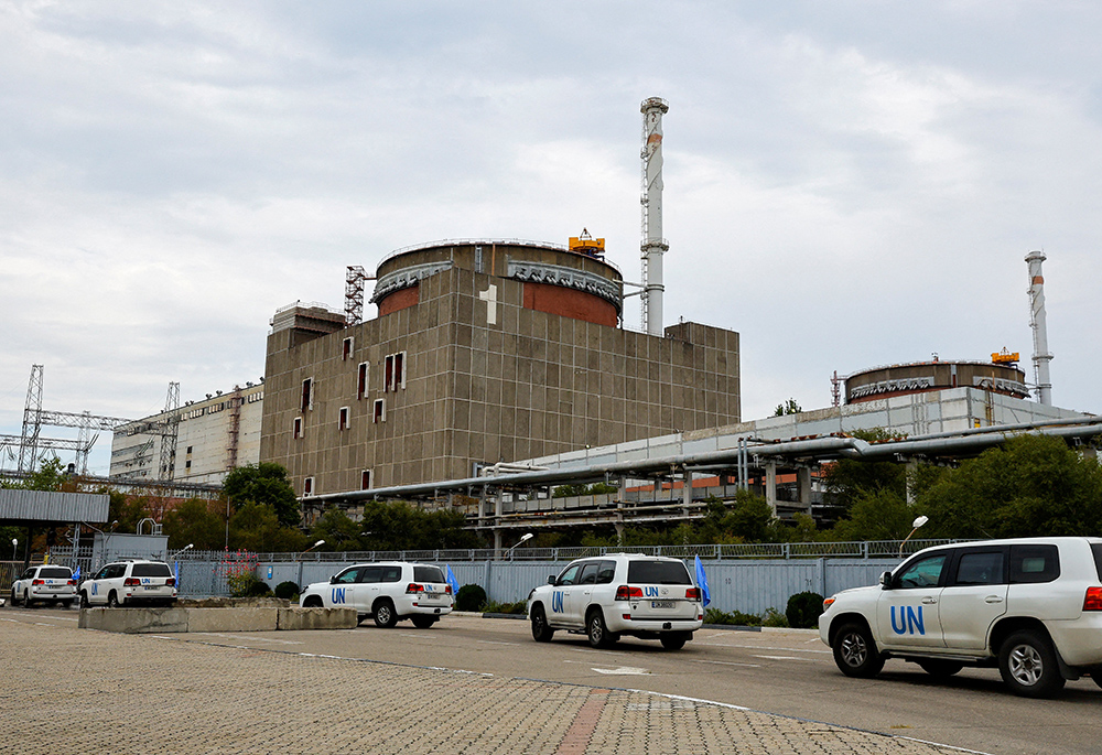 A motorcade transporting the International Atomic Energy Agency expert mission arrives at the Zaporizhzhia Nuclear Power Plant on Sept. 1 in the course of Ukraine-Russia conflict outside the Russian-controlled city of Enerhodar in eastern Ukraine. (CNS/Re A motorcade transporting the International Atomic Energy Agency expert mission arrives at the Zaporizhzhia Nuclear Power Plant on Sept. 1 in the course of Ukraine-Russia conflict outside the Russian-controlled city of Enerhodar in eastern Ukraine. (CNS/Re