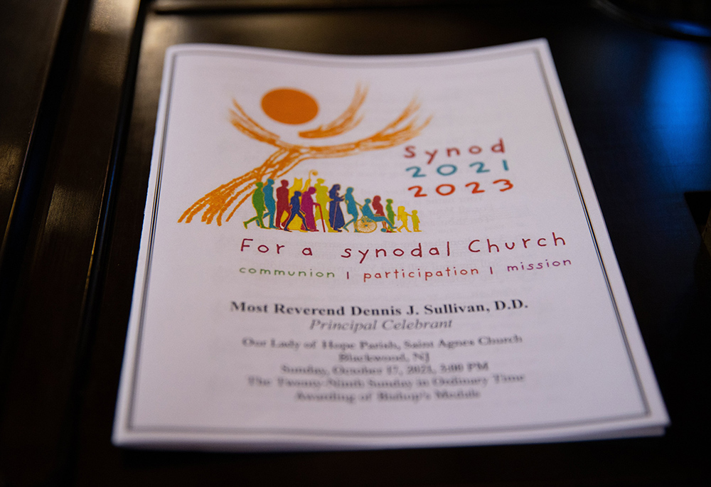 A program for a Mass opening the synod process in the Diocese of Camden, New Jersey, is seen at St. Agnes Church of Our Lady of Hope Parish Oct. 17, 2021, in Blackwood. (CNS/Catholic Star Herald/Dave Hernandez) A program for a Mass opening the synod process in the Diocese of Camden, New Jersey, is seen at St. Agnes Church of Our Lady of Hope Parish Oct. 17, 2021, in Blackwood. (CNS/Catholic Star Herald/Dave Hernandez)