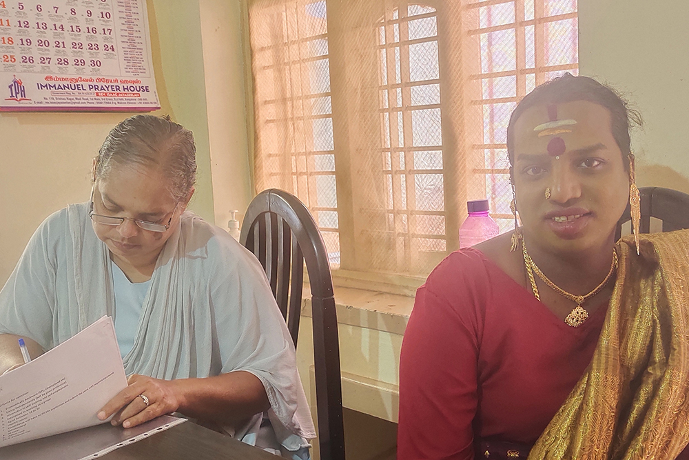 Ranjitha, right, with Fatima Sr. Roseline Jose, co-founder of a ministry to the transgender community in the southern Indian city of Bengaluru.
