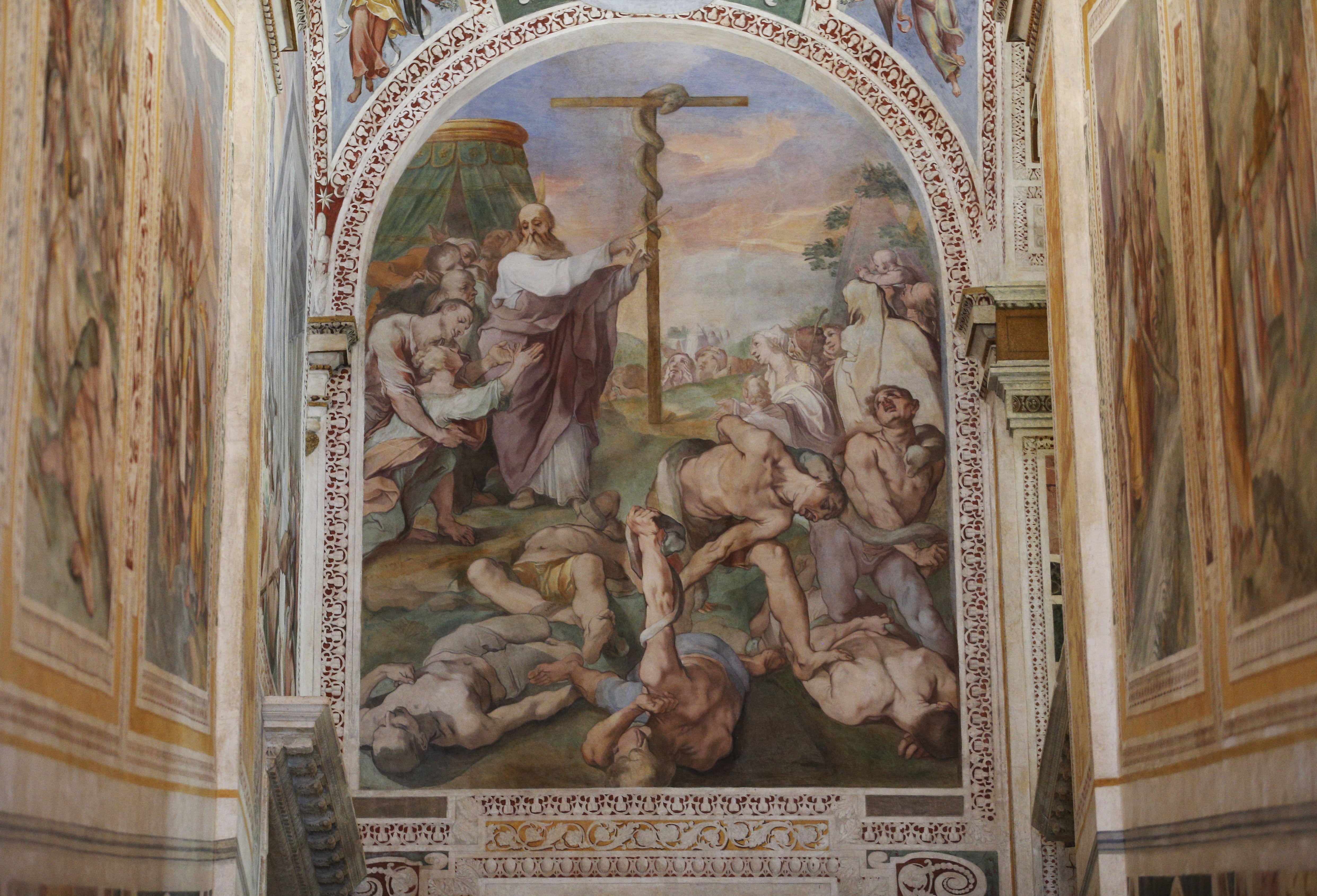 A recently restored fresco showing Moses and the copper snake is seen at the Pontifical Sanctuary of the Holy Stairs Oct. 8, 2020, in Rome. (CNS/Paul Haring)