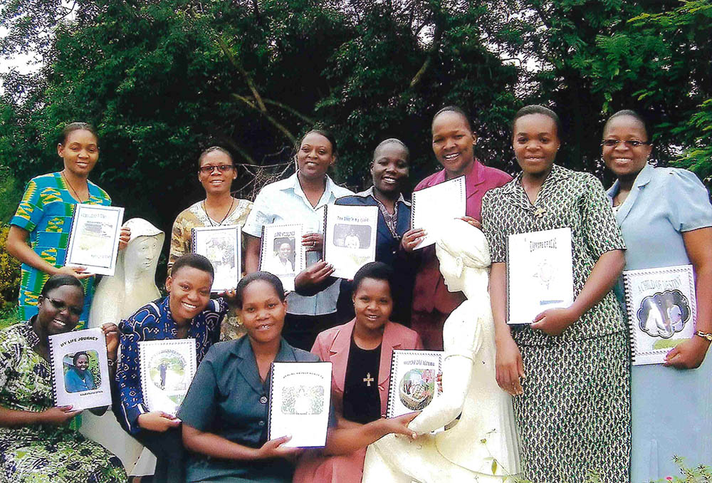 School Sisters of Notre Dame novices pose with their memoirs in Sunyani, Ghana. (Courtesy of Kathleen Feeley)