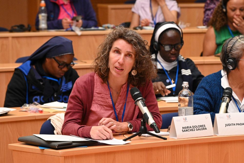 Maria Dolores Sanchez Galera, director of research and reflection for the Vatican Dicastery for Promoting Integral Human Development, speaks at the UISG Advocacy Forum in Rome. (Courtesy of UISG/Scatti Spontanei)