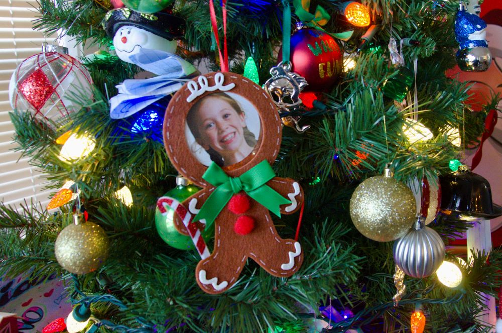 Los adornos del árbol de Navidad de Elizabeth y Angelo fueron donados, por lo que algunos todavía tienen las fotos de archivo que tenían cuando los compraron. (Foto: GSR/Dan Stockman)