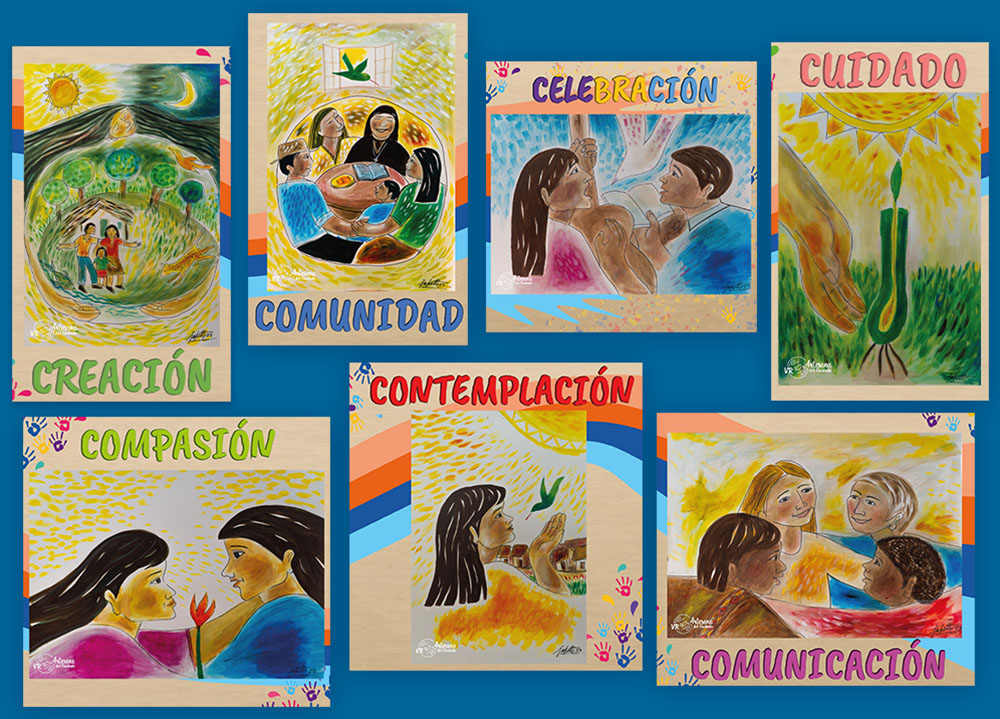 Colombian artist Jafeth Gómez created paintings representing the seven C's during the IV Latin American and Caribbean Congress of Religious Life, held Nov. 24-26 in Bogotá, Colombia. (Courtesy of CLAR)