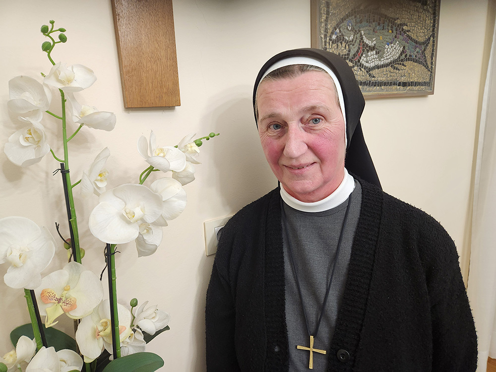 Sr. Marija Ana Gašparovsky, a Sister of Mercy of the Holy Cross, following a recent interview in Zagreb, the capital of Croatia. A sister of Slovakian descent born in Serbia, Sister Marija Ana was among a number of sisters ministering in the city of Vukovar, Croatia — the site of a nearly three-month-long siege in 1991. (GSR photo/Chris Herlinger)