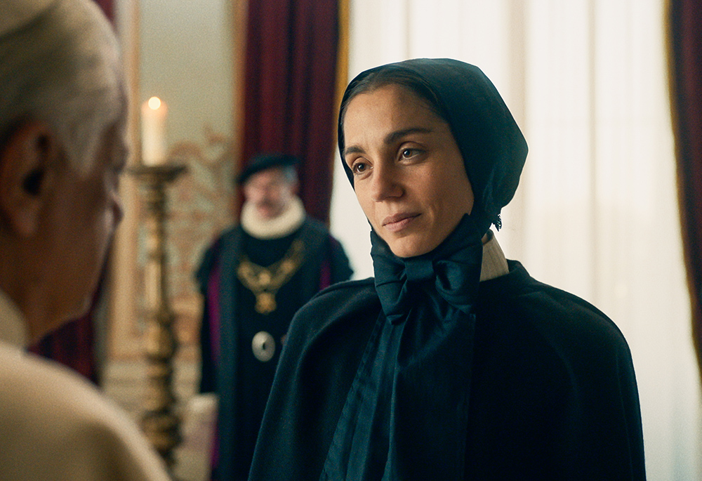 In a scene from the film "Cabrini," Mother Frances Xavier Cabrini, played by Italian actress Cristiana Dell'Anna, meets with Pope Leo XIII, played by veteran Italian actor Giancarlo Giannini, at the Vatican. (Courtesy of Angel Studios)