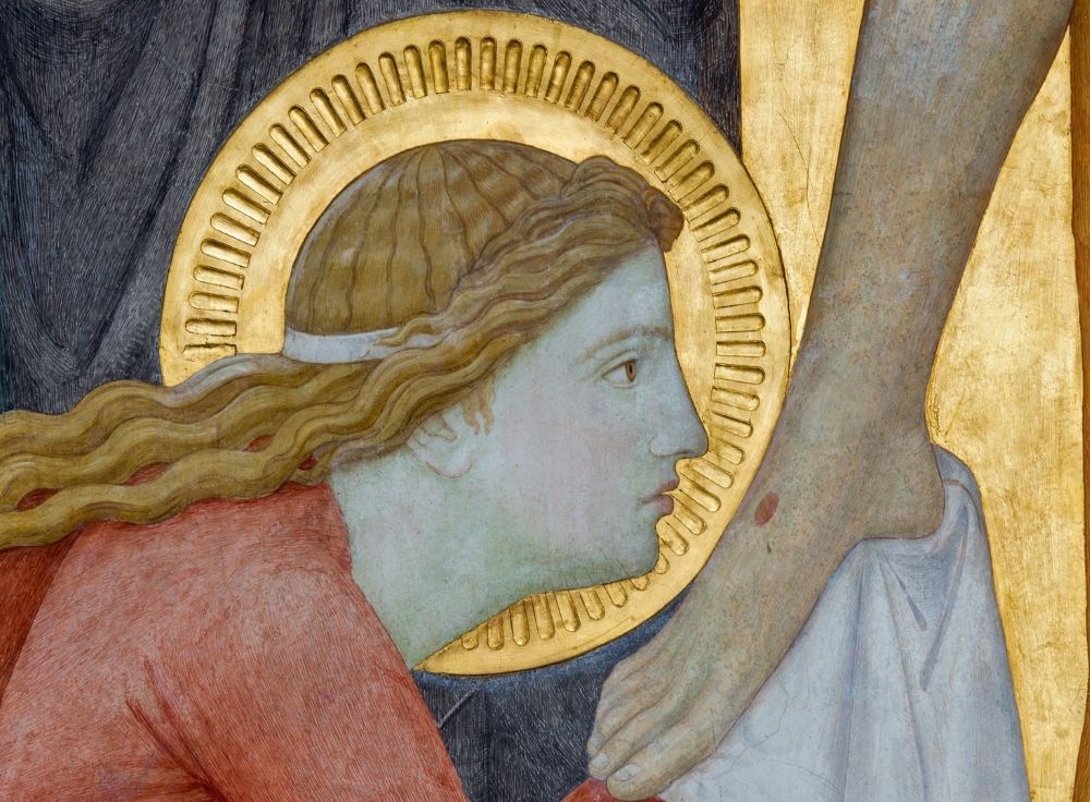 Mary Magdalene washes Jesus' feet in this detail from a fresco in the Carmelite church in Vienna, Austria. Mary Magdalene washes Jesus' feet in this detail from a fresco in the Carmelite church in Vienna, Austria.