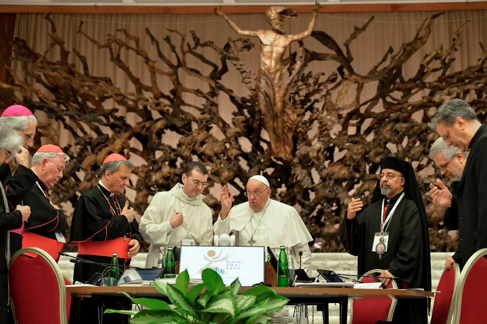 Pope Francis gives his blessing to members of the Synod of Bishops on synodality. Pope Francis gives his blessing to members of the Synod of Bishops on synodality.