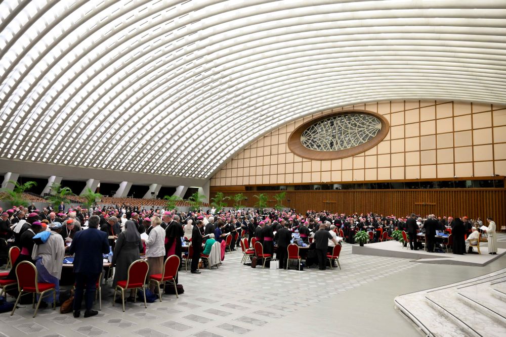 Pope Francis and members of the Synod of Bishops on synodality offer a prayer of thanks to God after the synod's final working session Oct. 26 in the Paul VI Audience Hall at the Vatican. (CNS/Vatican Media) Pope Francis and members of the Synod of Bishops on synodality offer a prayer of thanks to God after the synod's final working session Oct. 26 in the Paul VI Audience Hall at the Vatican. (CNS/Vatican Media)