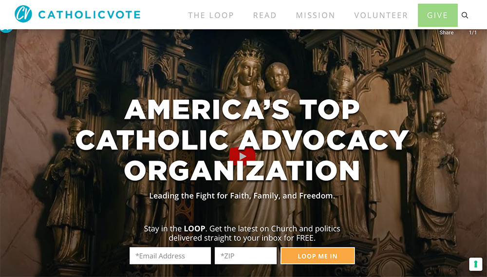 A screenshot of the CatholicVote website (NCR screenshot)