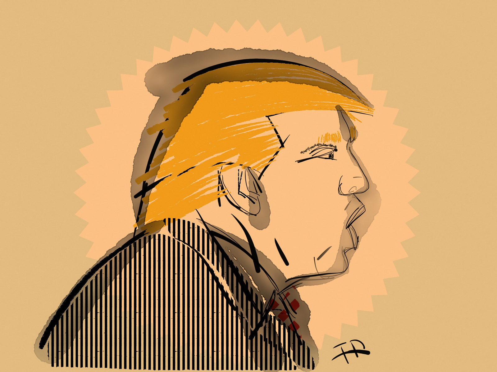 Donald Trump illustration. Sketch-like caricature of Donald Trump in profile.