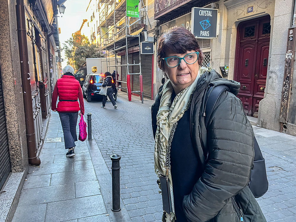 Sr. Pepa Torres, a member of the Apostolic Sisters of the Heart of Jesus, walks around the Lavapiés neighborhood of Madrid. "This neighborhood is a world where many different worlds fit," Pepa said. (Luis Donaldo González)