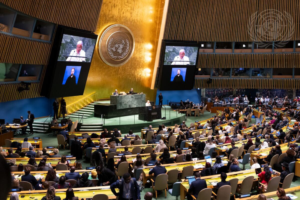 68th session of the CSW in March 2024 Antonio M. Lagdameo, the permanent representative of the Philippines to the United Nations and chair of the Committee on the Status of Women in 2024, pictured at the podium and upper part of screens addressing the opening of the 68th session of the CSW in March 2024.
