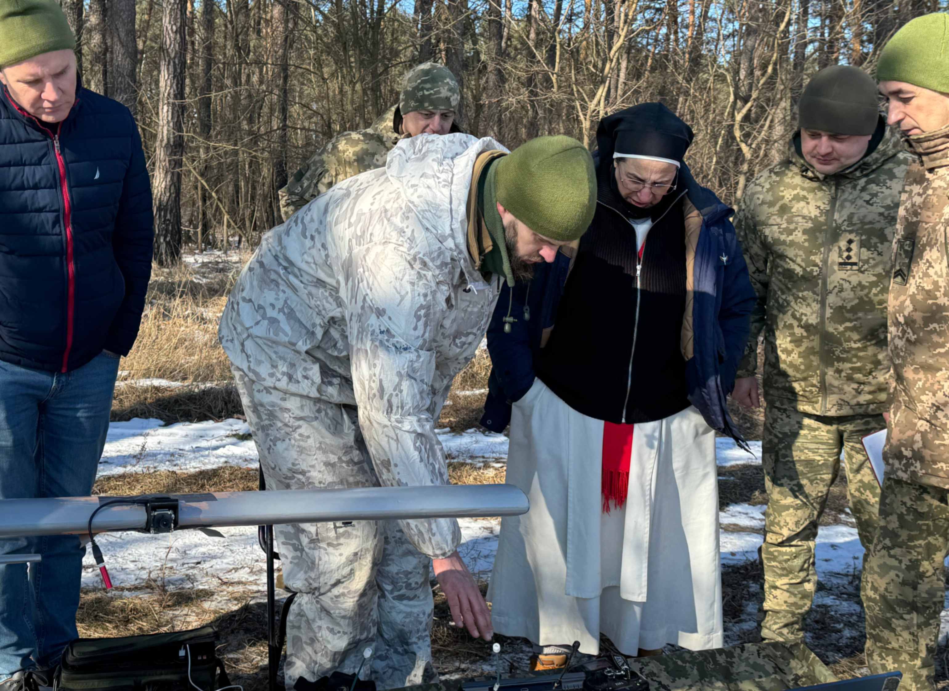 Dominican Sr. Lucia Caram visits with soldiers at an undisclosed location in Ukraine in 2023. Since Rusia's invasion of Ukraine in February 2022, Caram has helped transport and care for the injured, provide food and necessities for Ukrainian refugees and advocated for peace in the conflict. (GSR photo/Courtesy of Sr. Lucia Caram)