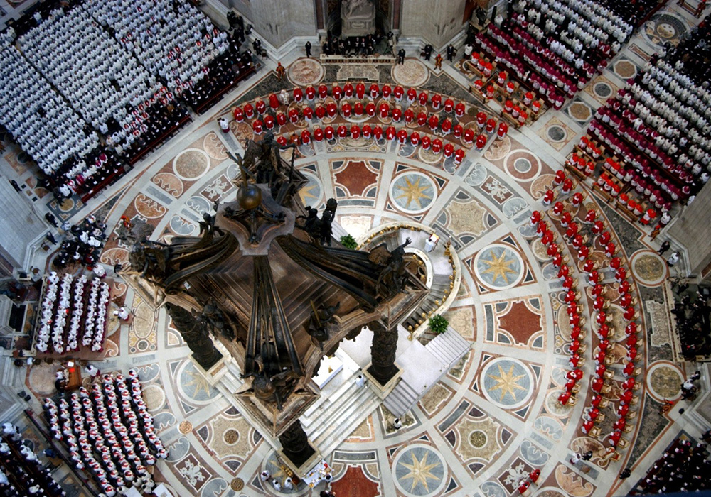 Cardinals attend the opening Mass of the conclave in St. Peter's Basilica at the Vatican on April 18, 2005. Cardinals under the age of 80 processed into the Sistine Chapel about five hours after the Mass to begin the secret process of electing a new pontiff. German Cardinal Joseph Ratzinger was elected the 265th pope and chose the name Benedict XVI. (CNS/Reuters)