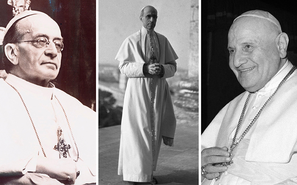Pope Pius XI, left, Pope Pius XII and St. John XXIII are seen in this composite photo. (CNS composite/Photos by L'Osservatore Romano, Vatican Media and Vatican Media)