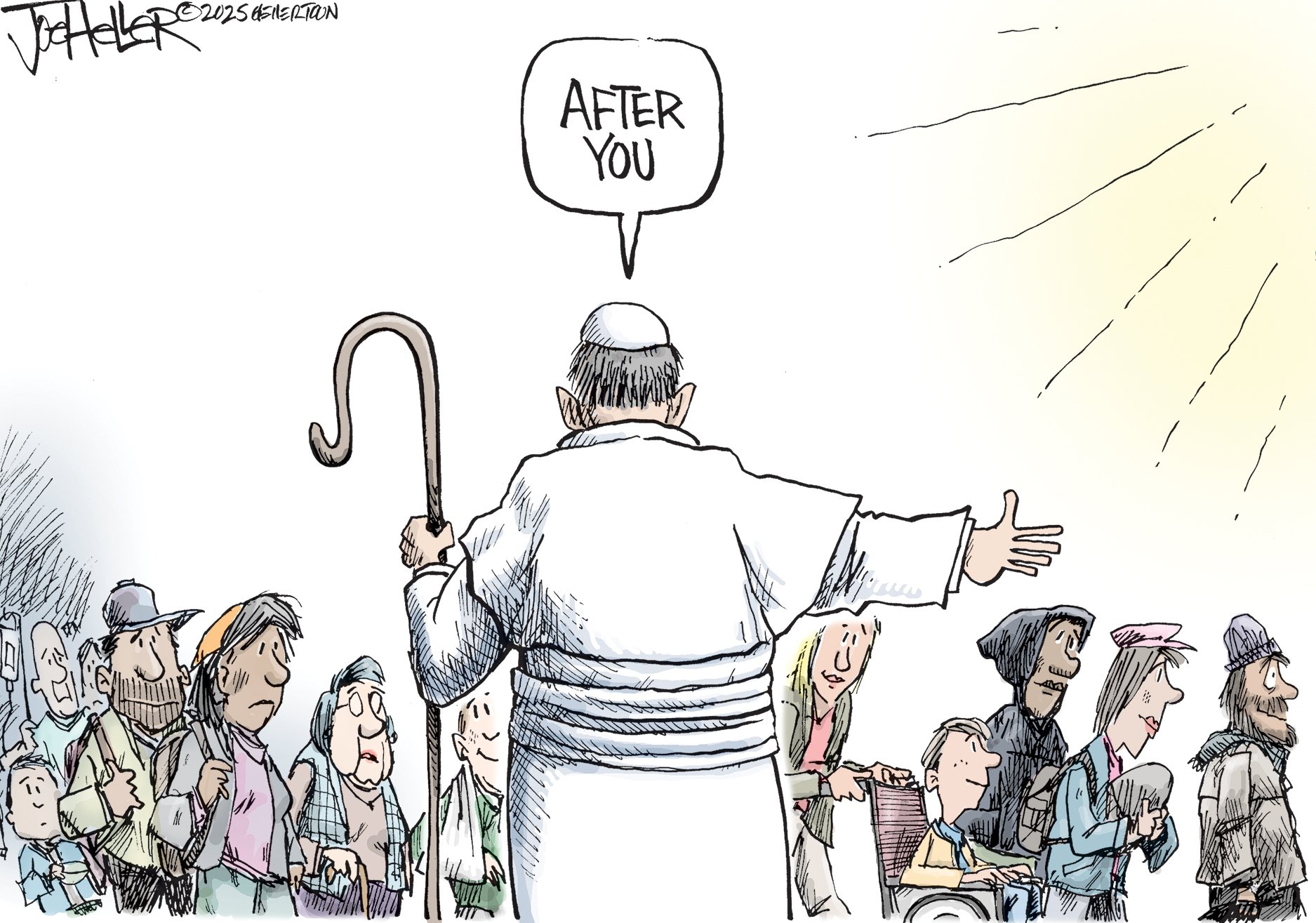 In this cartoon by Joe Heller, Pope Francis continues to lead, his way.