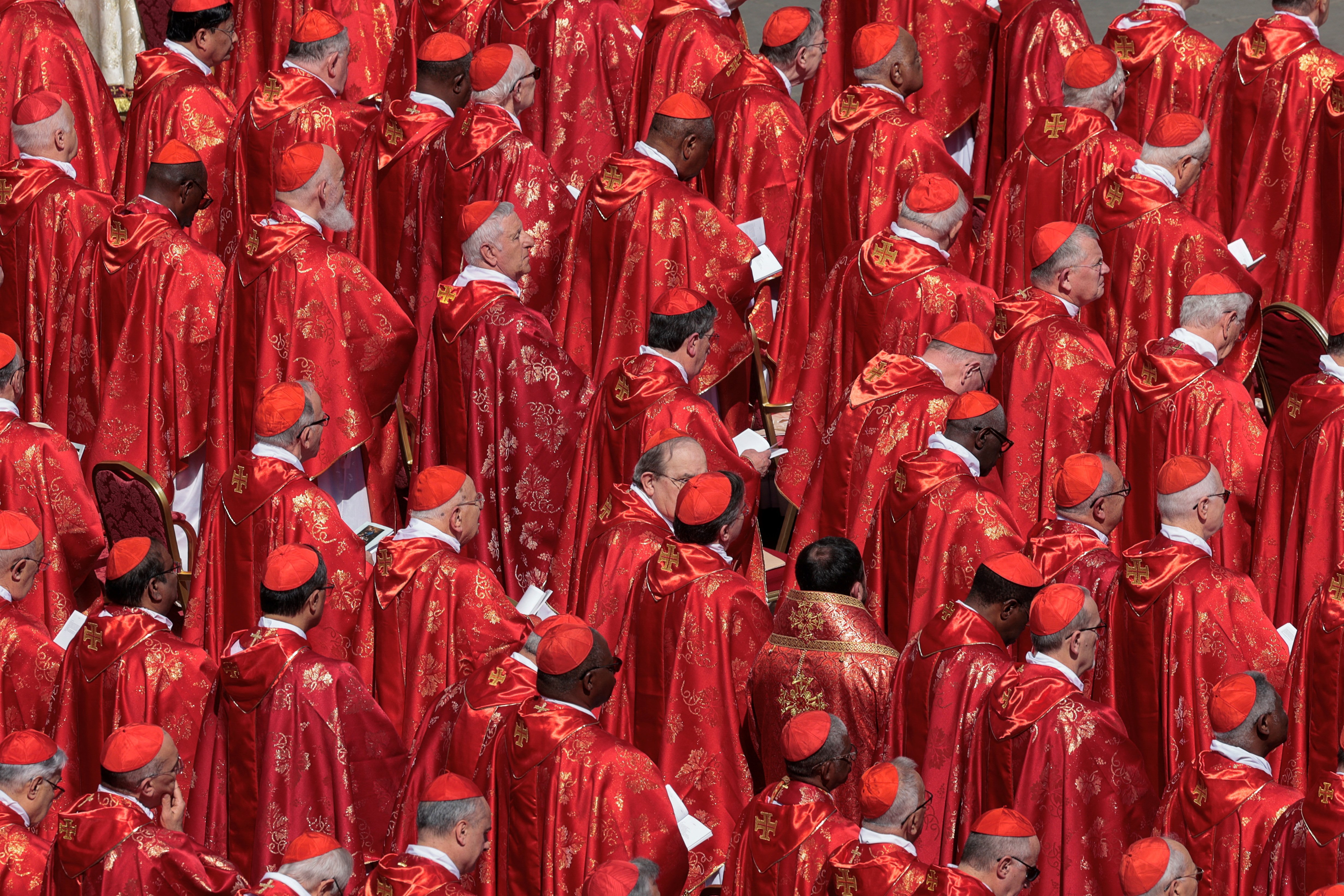 Cardinals attend the funeral Mass of Pope Francis in St. Peter's Square at the Vatican April 26, 2025. The conclave to elect the next pope will begin May 7, 2025. (OSV News photo/Remo Casilli, Reuters)