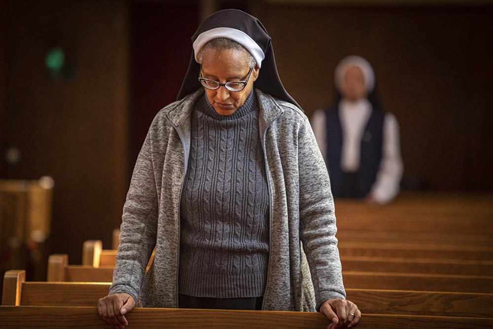 Oblate Sr. Marcia Hall prays during Mass in the chapel of the mother house of the Oblate Sisters of Providence near Baltimore Feb. 9, 2022. (OSV News/Chaz Muth)