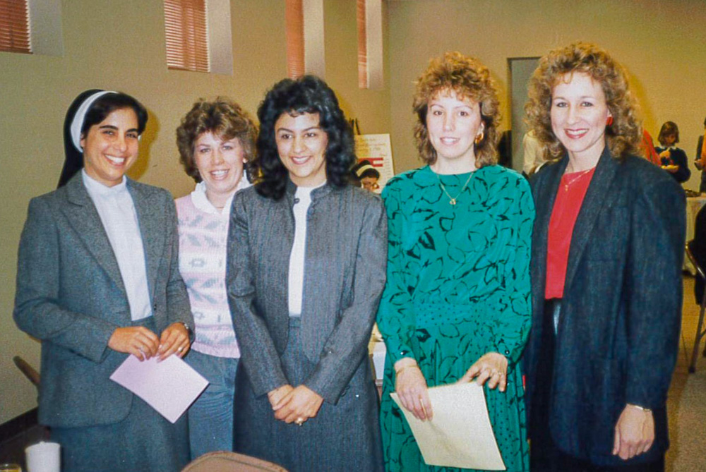 Holy Family of Nazareth Sr. Linda Yankoski, left, with Holy Family Institute staff sometime in the 1980s (Courtesy of Holy Family Institute)