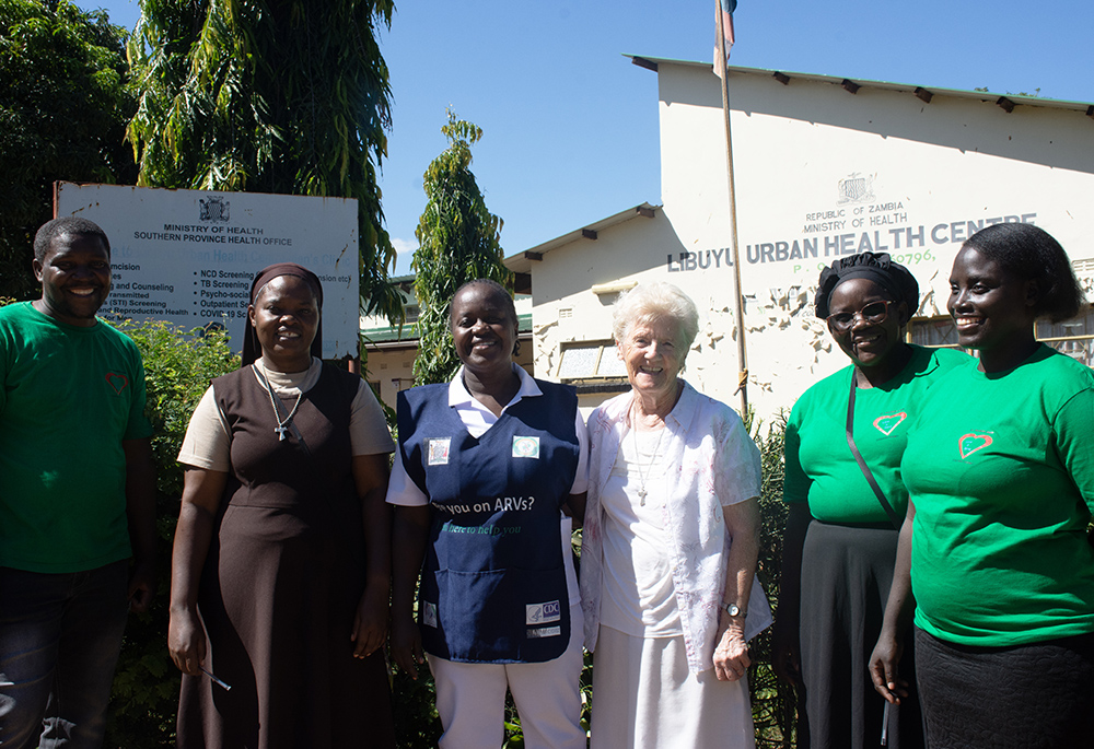Sr. Mary Courtney is pictured with a group of volunteers from the St. Francis Community Integrated Care Programme in Livingstone, Zambia. (Derrick Silimina)
