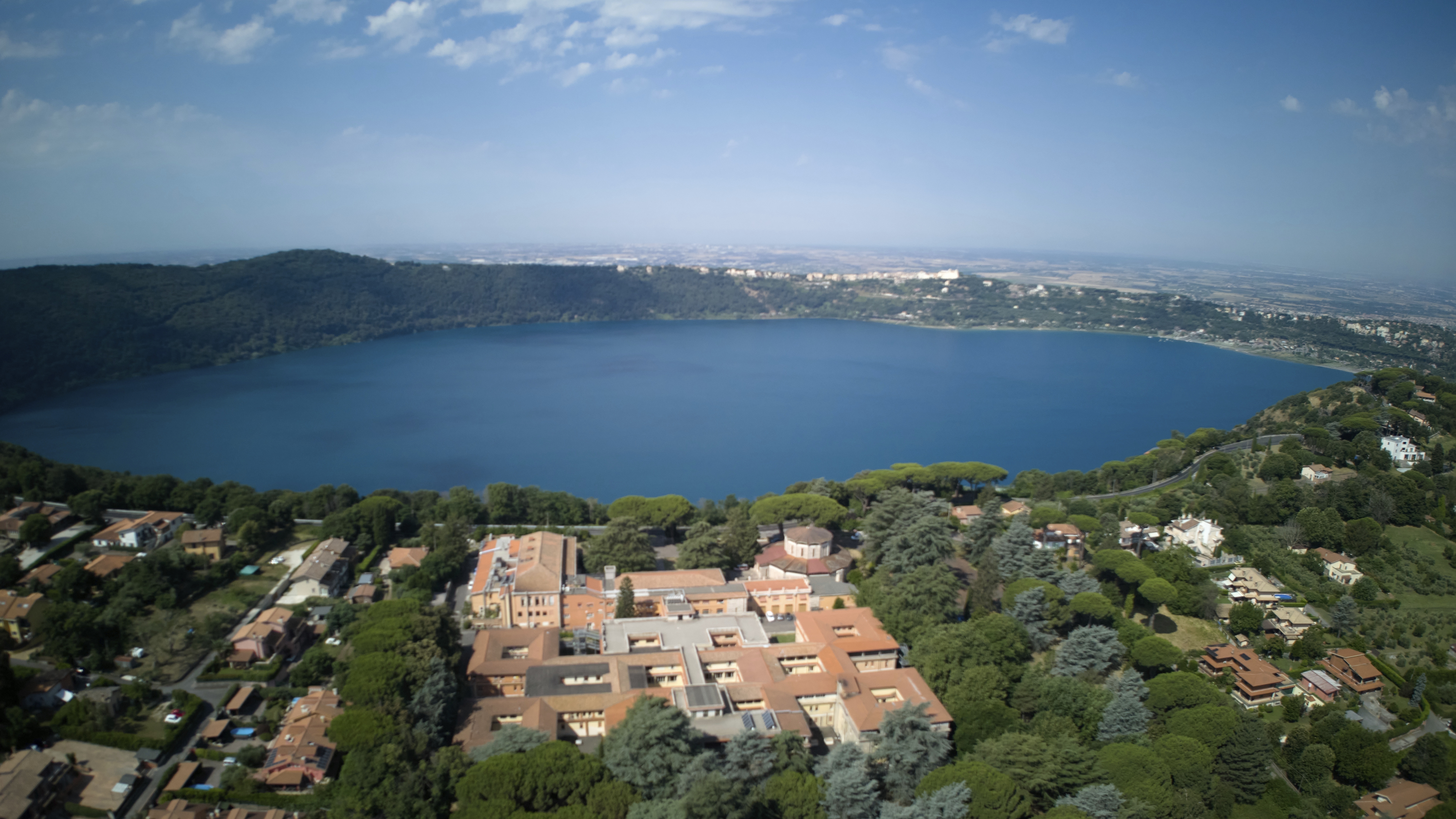 A view of the Albano Lake, about 30 kilometers southeast of Rome, where Pope Leo XIV will be spending a short period of rest in the nearby historic summer retreat for popes of Castel Gandolfo, Wednesday, July 2, 2025. (AP Photo/Andrew Medichini)