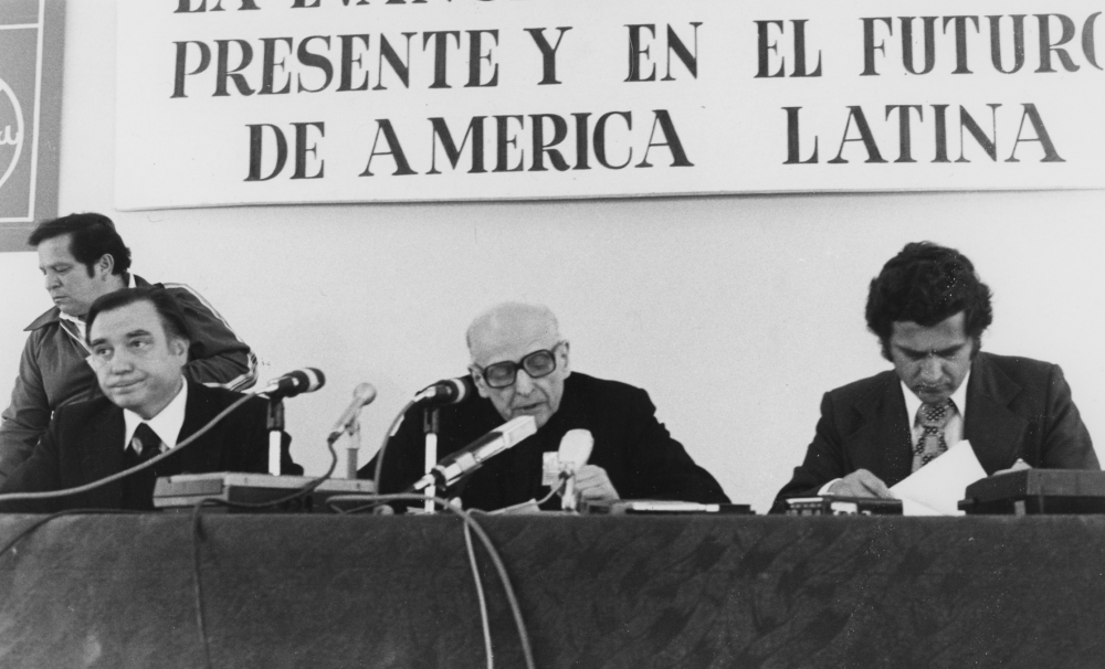Fr. Pedro Arrupe at press conference in 1979 Fr. Pedro Arrupe at press conference in 1979