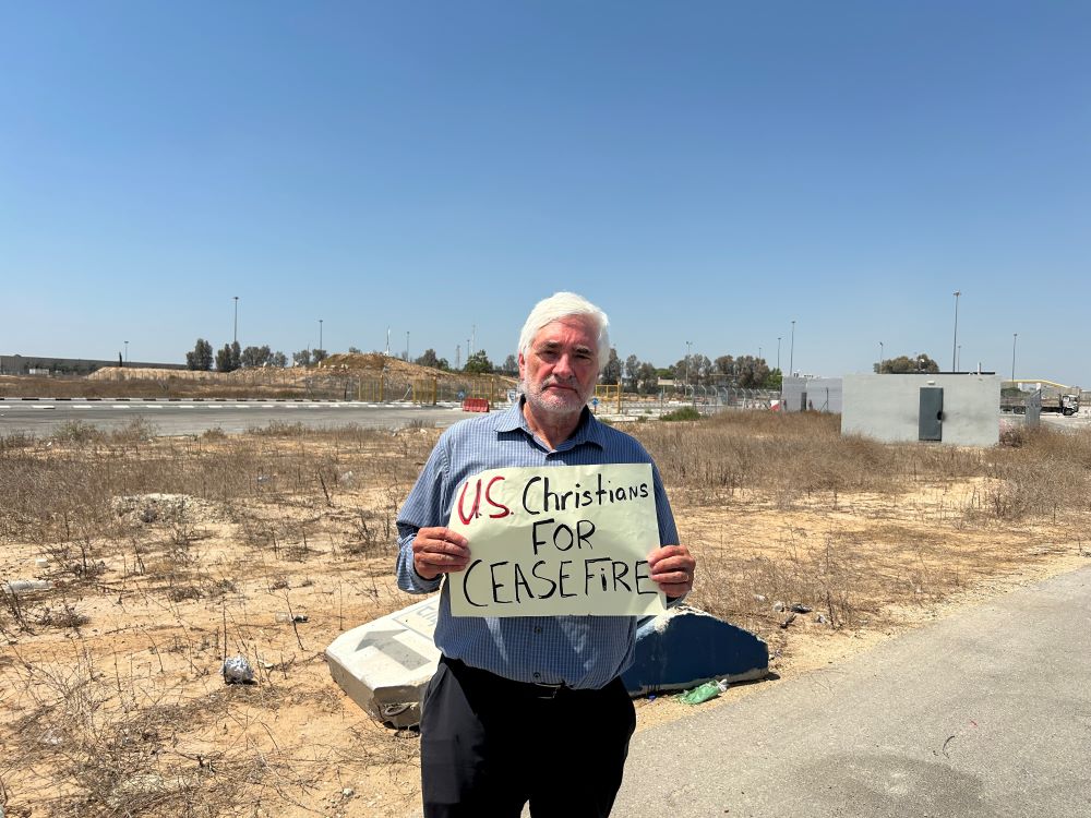 Ken Butigan protests at the border of Gaza. Ken Butigan protests at the border of Gaza.