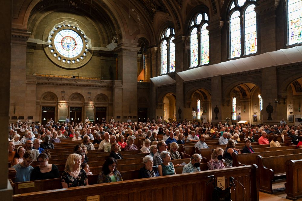 Crowd of mourners at Basilica of St. Mary in Minneapolis