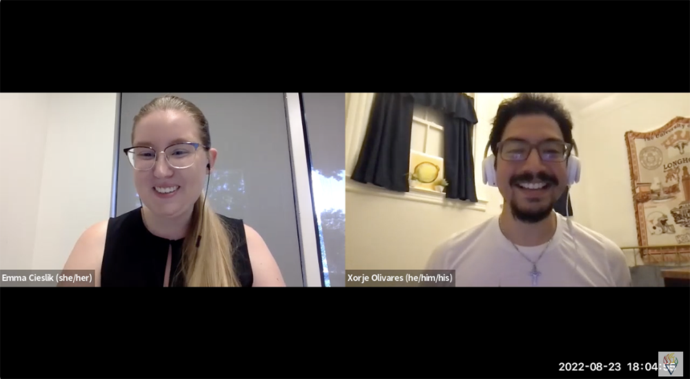 Xorje Olivares, a gay Catholic writer and storyteller, is pictured in a screengrab from an 2022 interview with Emma Cieslik for a roundtable of the Center for LGBTQ and Gender Studies in Religion at the Pacific School of Religion. (YouTube/CLGS)