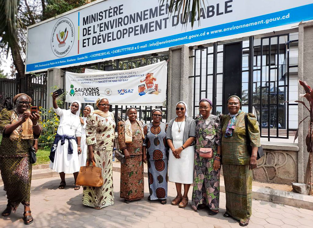 Notre Dame de Namur Sr. Eucharia Madueke (third from the right) and her team at the office of the Federal Ministry of Environment, during preparations for advocacy training for sisters in the Democratic Republic of Congo. (Courtesy of Eucharia Madueke)
