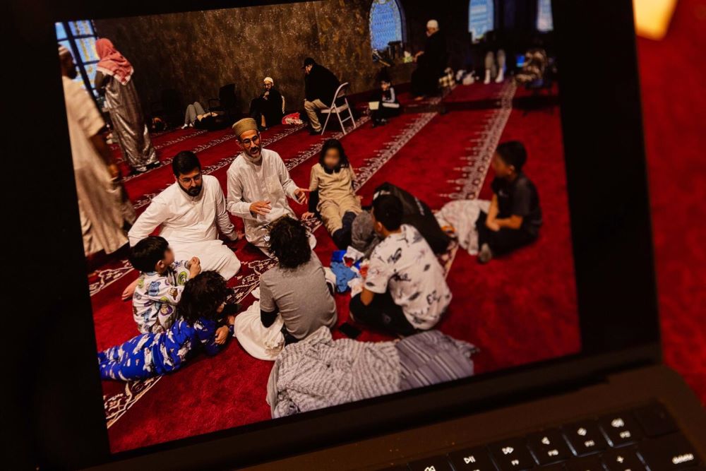 Ayman Soliman, center, talks to children at a Cincinnati mosque. Soliman is in ICE detention and facing deportation to Egypt. (Faces blurred by ProPublica) (ProPublica/Maddie McGarvey) Ayman Soliman, center, talks to children at a Cincinnati mosque. Soliman is in ICE detention and facing deportation to Egypt. (Faces blurred by ProPublica) (ProPublica/Maddie McGarvey)