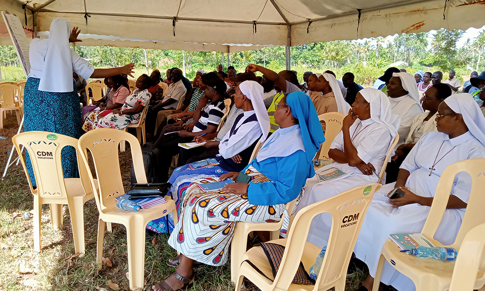 Sr. Josephine Kwenga of the Sisters of St. Joseph of Tarbes participates in a reflection on Lenten campaign material development with the Association of Sisters in Kenya in 2024. (Courtesy of Josephine Kwenga)