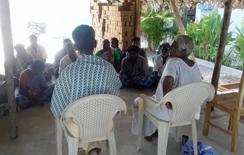 Sr. Anthonysami Alphonsa (sitting on the chair at right) at a meeting of Thurumbars, traditionally washer men and women, in the southern state of Tamil Nadu, India (Provided photo) Sr. Anthonysami Alphonsa (sitting on the chair at right) at a meeting of Thurumbars, traditionally washer men and women, in the southern state of Tamil Nadu, India (Provided photo)