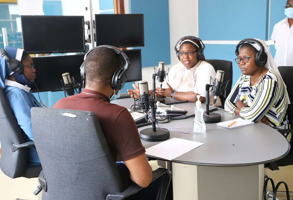 Sisters discuss human trafficking as they broadcast from Radio Maria Yatsani Voice 99.3 FM in Lusaka, Zambia. (Sr. Eucharia Madueke) Sisters discuss human trafficking as they broadcast from Radio Maria Yatsani Voice 99.3 FM in Lusaka, Zambia. (Sr. Eucharia Madueke)