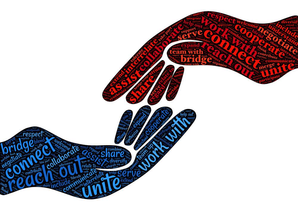 graphic with words like courage, connect, unite