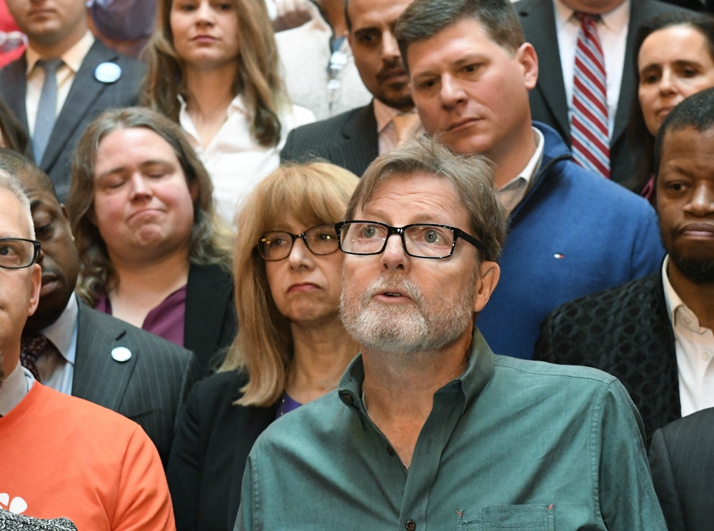 Brian Toale speaks while standing with New York legislators, survivors and advocates in favor of the Child Victims Act at the state Capitol in Albany Jan. 28. (AP Photo/Hans Pennink) Brian Toale speaks while standing with New York legislators, survivors and advocates in favor of the Child Victims Act at the state Capitol in Albany Jan. 28. (AP Photo/Hans Pennink)