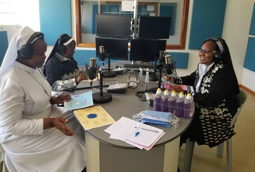 Dominican Sr. Astridah Banda, right, and other sisters get ready for the COVID-19 program on Radio Maria: Yatsani Voice in Lusaka, Zambia. Dominican Sr. Astridah Banda, right, and other sisters get ready for the COVID-19 program on Radio Maria: Yatsani Voice in Lusaka, Zambia.