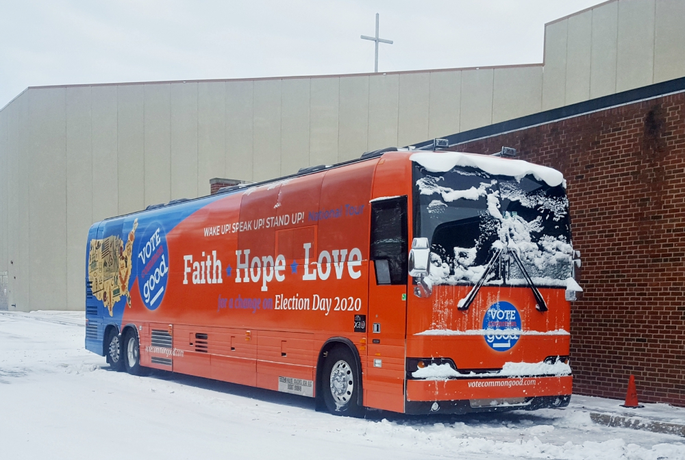 The Vote Common Good summit in Des Moines, Iowa, kicked off a 50-state bus tour, as the organization tries to bring progressive Catholics and evangelicals together to stop the reelection of Donald Trump. (NCR photo/Heidi Schlumpf) The Vote Common Good summit in Des Moines, Iowa, kicked off a 50-state bus tour, as the organization tries to bring progressive Catholics and evangelicals together to stop the reelection of Donald Trump. (NCR photo/Heidi Schlumpf)