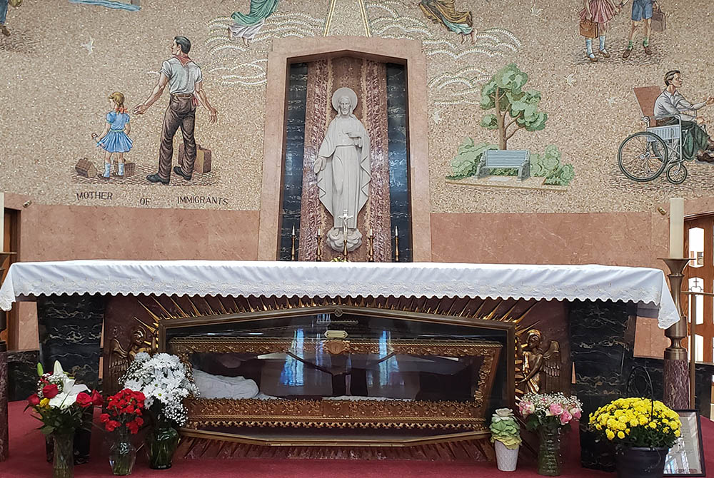 A shrine honors St. Frances Xavier Cabrini at the tip of Fort Tryon Park in Upper Manhattan in New York City. Her remains are on display in an altar placed in a light-filled chapel that daily attracts visitors from throughout the world. A handsome marble- A shrine honors St. Frances Xavier Cabrini at the tip of Fort Tryon Park in Upper Manhattan in New York City. Her remains are on display in an altar placed in a light-filled chapel that daily attracts visitors from throughout the world. A handsome marble-